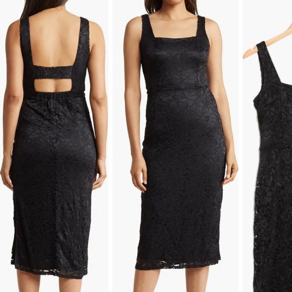 little black dress midi length Bebe Women's Slim Midi Bandage Dress, Size XXL in Black Polyester